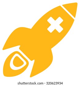 Medical Rocket vector icon. Style is flat symbol, yellow color, rounded angles, white background.