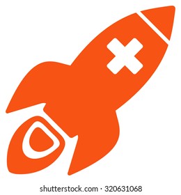 Medical Rocket vector icon. Style is flat symbol, orange color, rounded angles, white background.