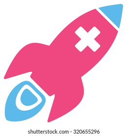 Medical Rocket vector icon. Style is bicolor flat symbol, pink and blue colors, rounded angles, white background.