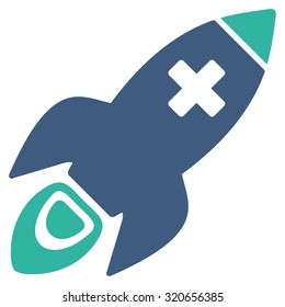 Medical Rocket vector icon. Style is bicolor flat symbol, cobalt and cyan colors, rounded angles, white background.