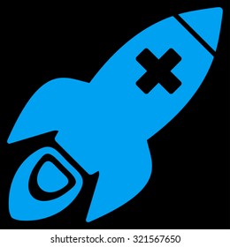 Medical Rocket vector icon. Style is flat symbol, blue color, rounded angles, black background.