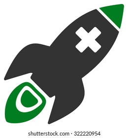 Medical Rocket vector icon. Style is bicolor flat symbol, green and gray colors, rounded angles, white background.