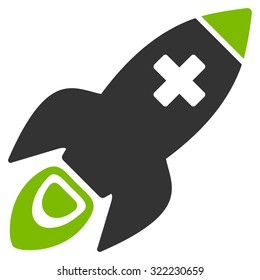 Medical Rocket vector icon. Style is bi-color flat symbol, eco green and gray colors, rounded angles, white background.