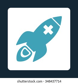 Medical Rocket vector icon. Style is flat rounded square button, blue and white colors, dark blue background.