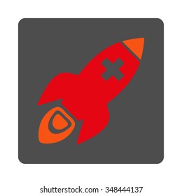 Medical Rocket vector icon. Style is flat rounded square gray button with red symbol, white background.