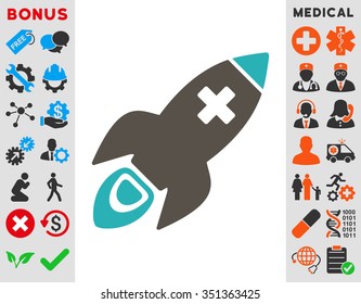 Medical Rocket vector icon. Style is bicolor flat symbol, grey and cyan colors, rounded angles, white background.