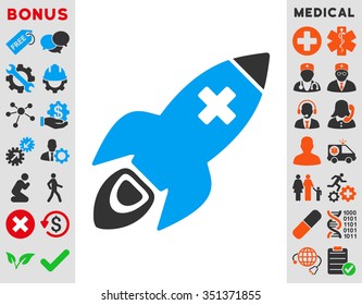 Medical Rocket vector icon. Style is bicolor flat symbol, blue and gray colors, rounded angles, white background.