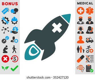 Medical Rocket vector icon. Style is bicolor flat symbol, soft blue colors, rounded angles, white background.