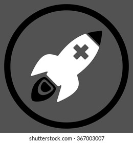 Medical Rocket vector icon. Style is bicolor flat circled symbol, black and white colors, rounded angles, gray background.