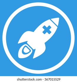 Medical Rocket vector icon. Style is flat circled symbol, white color, rounded angles, blue background.