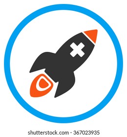 Medical Rocket vector icon. Style is flat circled symbol, orange and blue colors, rounded angles, white background.
