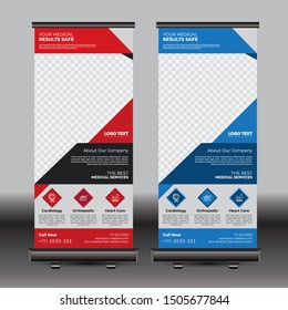 Medical roll up banner design layout. Vertical banner design template.