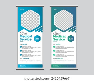 Medical Roll Up Banner Template. Stand banner layout, advertisement, pull up, infographics, vector illustration