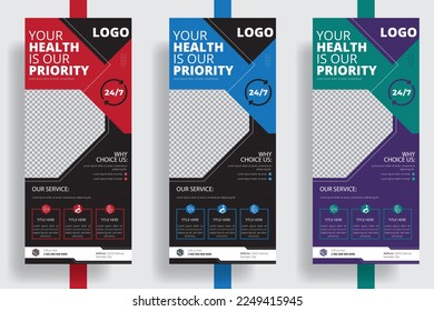 Medical Rollup banner template design, presentation For customers, and service providers, Your health is our priority roll up banner template design, X banner design, corporate business marketing ads.