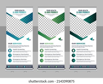 Medical rollup or X banner design template. Elegant medical health care rollup banner template,