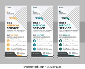 Medical rollup or X banner design template. Roll up banner. Medical Health care Multipurpose pharmacy and business, Beauty heart product promotion signage standee vector layout.