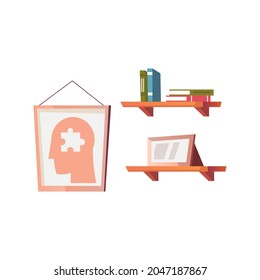 Medical room interior icon with flat shelves and poster isolated vector illustration