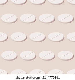 Medical round aspirin pill icon seamless pattern. Vector isometric illustration. 3d vitamin element with shadow. 