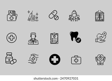 Medical rx line icons. Hospital assistance, Ambulance, Health food diet, Laboratory tubes icons. First aid kit, Medical doctor, Prescription Rx recipe. Drop counter, Ambulance emergency car. Vector