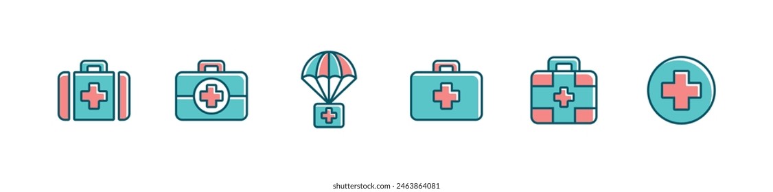 medical safety first aid kit icon set health care medkit emergency box case vector illustration