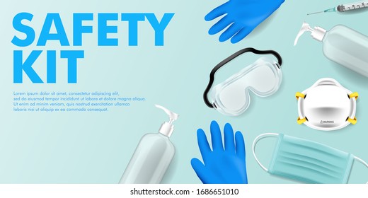 Medical Safety Kit For Virus Corona Covid Editable Background Template
