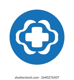 Medical Safety Sign First Aid Cross Symbol in Blue Circle Vector Design