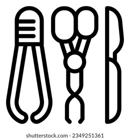 Medical scalpel, scissors and tweezers line icon. Surgical instruments vector illustration isolated on white. Doctors equipment outline style designed for and app.