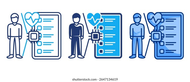 Medical scan icon represented by human, chip, scaner, heartbeat, result Blue, Dualline, Dualtone style.