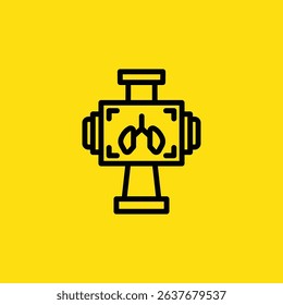 A medical scanner displays lungs on a bright yellow background, indicating a medical examination process for diagnosis or research.