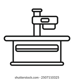 Medical scanner machine making diagnostic scan, simple black line icon