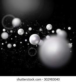 Medical scheme of particles, abstract vector illustration. Science background. Realistic chemistry model. Dark background.