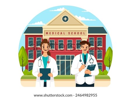 Medical School Vector Illustration with Students Listening to a  Lecture and Learning Science in a Classroom in a Flat Cartoon Style Background