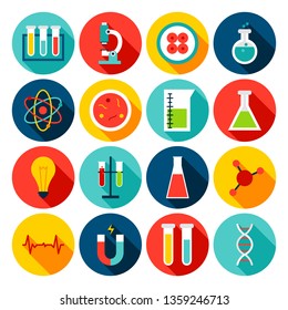 Medical Science Flat Icons. Vector Illustration. Set Of Circle Hospital Items With Long Shadow.