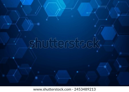 medical science hexagon line and dot on blue background. vector illustration fantastic design. copy space text center.