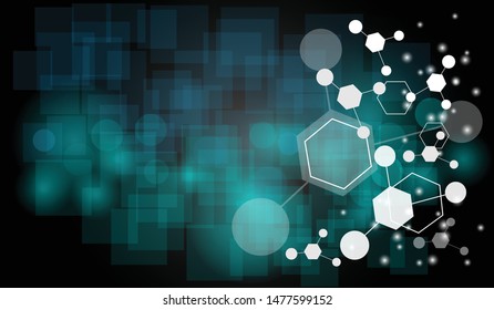 Medical science with molecules connected together as genetic technology on a black background.