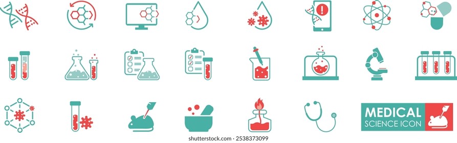 Medical science solid icon set, simple minimalist vector illustration template icon graphic design. The set includes Chemistry science formulas and experiment
