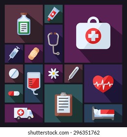 Medical and science vector background with sectors. Chemistry, Physics and Biology. Modern flat design.