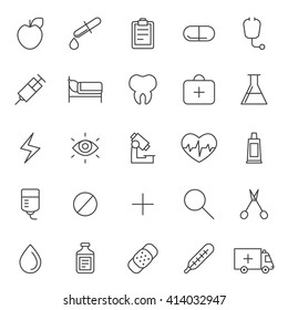 Medical and science vector icons set. Modern outline minimalistic design.