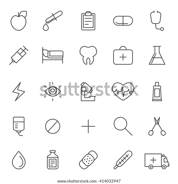 Medical and science vector icons set. Modern\
outline minimalistic\
design.