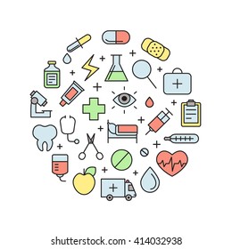 Medical and science vector multicolored circle illustration. Modern outline minimalistic design.