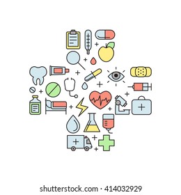 Medical and science vector multicolored cross illustration. Modern outline minimalistic design.