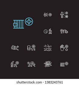 Medical sciences icons set. Addiction medicine and medical sciences icons with pathology, transplantation medicine and angiology. Set of magnifier for web app logo UI design.