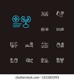 Medical sciences icons set. Aviation medicine and medical sciences icons with podiatry, rheumatology and dermatology. Set of chemistry for web app logo UI design