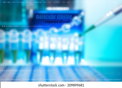 Medical or scientific background with tools for DNA amplification out of focus. Vector image