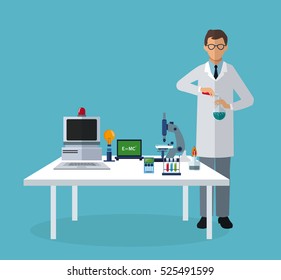 medical scientist experiment laboratory elements on table