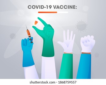 Medical Or Scientist Team Researching Vaccine Together With Progress Bar For Covid-19 Vaccination.