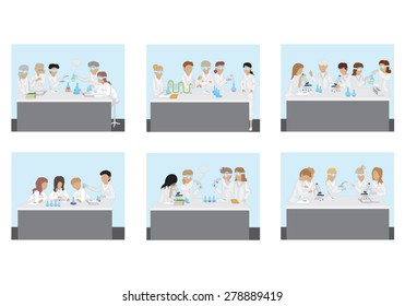 Medical Scientists - Laboratory Research, Different Situations Set - Vector Illustration, Graphic Design Editable For Your Design