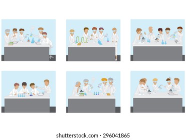 Medical Scientists - Laboratory Research, Different Situations Set - Vector Illustration, Graphic Design Editable For Your Design