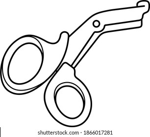 Medical scissors for bandage. Vector outline illustration.