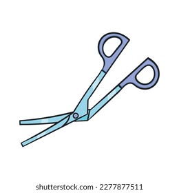 Ilustración vectorial de doodle coloreada por tijeras médicas. Aislado sobre fondo blanco
